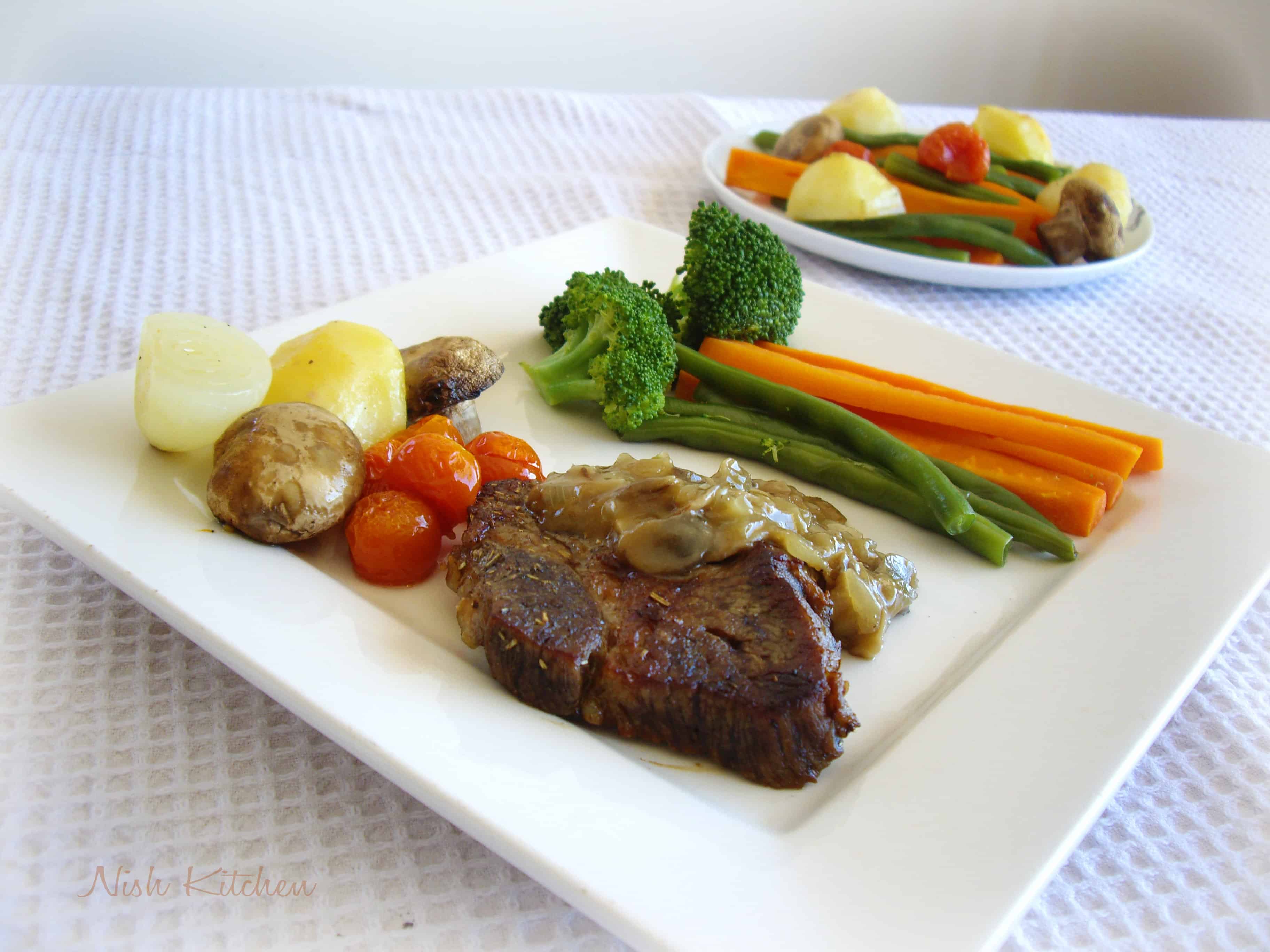 Steak with Mushroom Sauce and Veggies